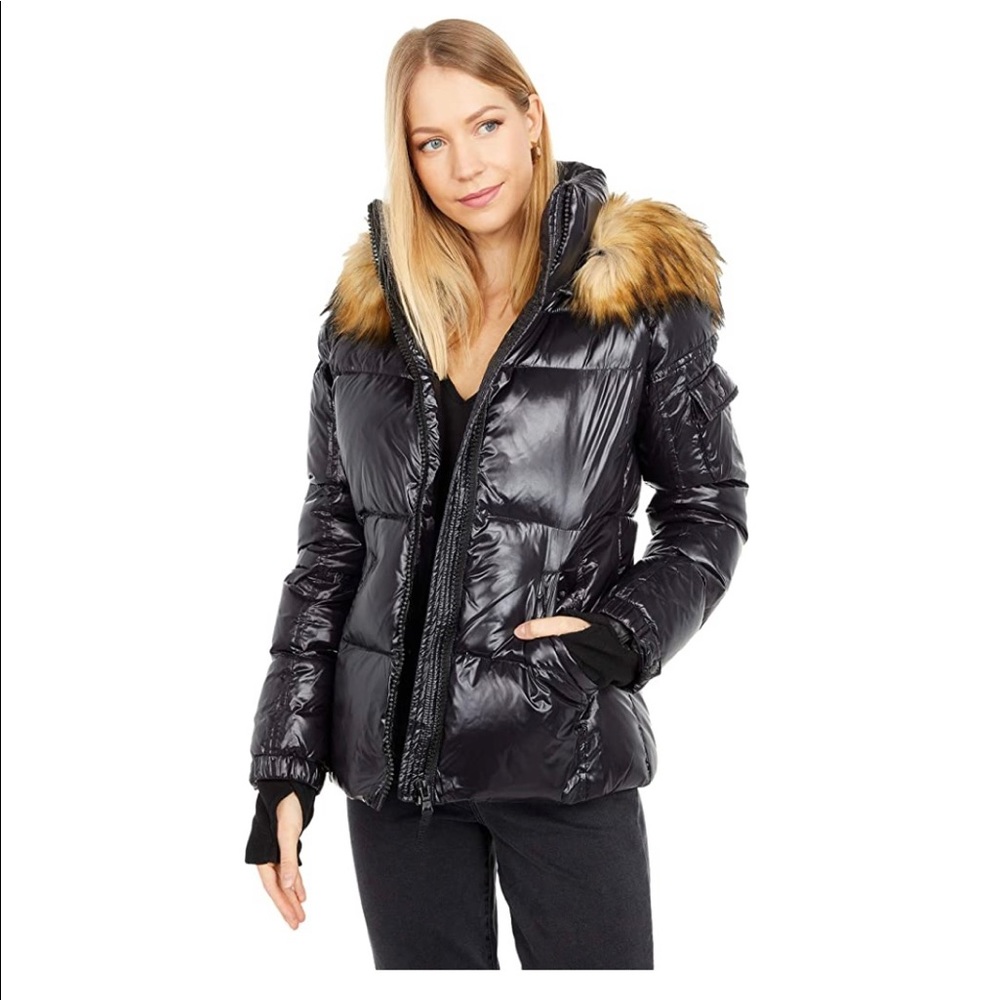 S13 Sam Allie Faux Fur-Trim Hooded Puff Jacket